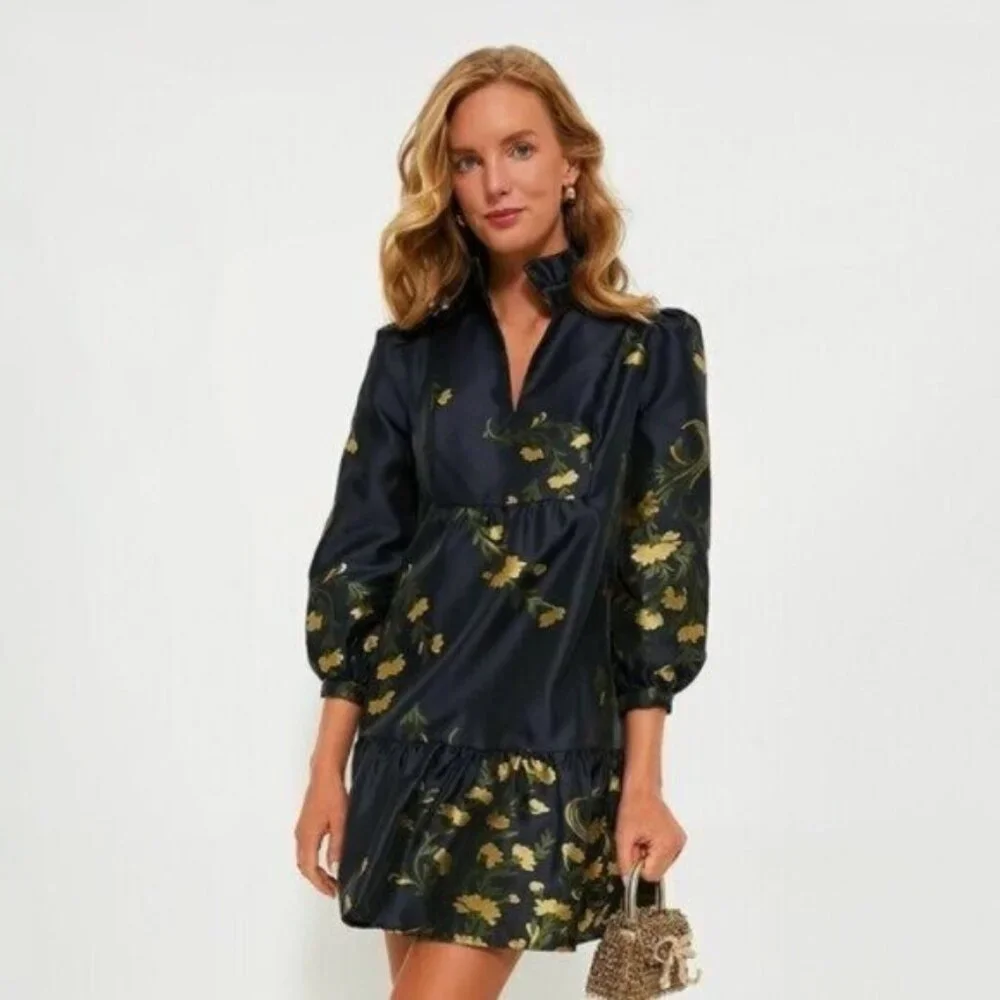 Tuckernuck | NEW Navy Jasmine Vine Jacquard Palmerston Dress Size XL - Picture 1 of 11